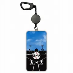  パスケース リール付き 定期入れ ICカード 定期ケース 女の子 かわいい子供用 高校生 学生 社会人 伸びる リール カード入れ 2枚収納 野球 グラウンド シルエット コーチ