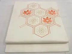 平和屋着物■九寸開き名古屋帯　総刺繍　駒刺繍　亀甲椿花文　逸品　n-kg5326