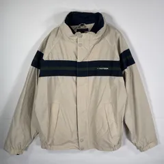 古着 トミーヒルフィガー TOMMY HILFIGER ナイロンジャケット ワンポイント刺繍ロゴ フーディー XL  ベージュ メンズ