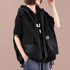 即購入OK デニム ベスト レディース 春 ジレ 春夏 おしゃれ ベスト デニム 前開き トップス Gジャン ジージャン フード付き デニム 羽織り 着やせ 体型カバー 大きいサイズ ノースリーブ 薄手 春 夏 