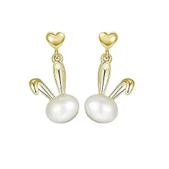 K.L.Y ピアス レディース 人気 パール 真珠 ウサギ 18K ゴールド 金属アレルギー対応 揺れる 可愛い うさぎ 18金 人気ピアス 記念日 プレゼント ジュエリー