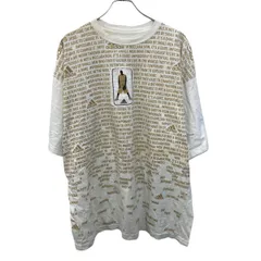 adidas 半袖 プリントTシャツ 2XL ホワイト×ベージュ総柄 プルオーバー 総柄 スポーティー アディダス 古着卸 アメリカ仕入 a705-5780