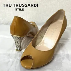 【TRU TRUSSARDI/トラサルディ】オープンパンプス オープントゥ エナメル カラーパンプス キャメル パイソン柄 ヘビ柄 ハイヒール (中古)