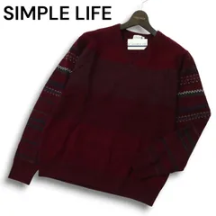 【新品 未使用】 SIMPLE LIFE シンプルライフ レナウン 秋冬 ウール混★ 袖幾何学模様 Vネック ニット セーター Sz.M メンズ