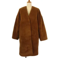 ジーナシス JEANASIS ノーカラーコート フェイクファー ボア F 茶 ブラウン