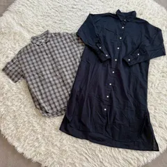 【2点まとめ売り】earth music&ecology （アースミュージックアンドエコロジー） コットン100%シャツ2点セット 半袖チェックボタンシャツ 長袖ロングシャツワンピース レディースフリーサイズ