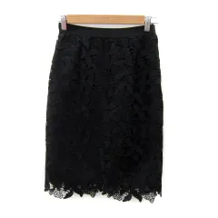 ストロベリーフィールズ STRAWBERRY-FIELDS タイトスカート ミモレ丈 花柄 レース 1 黒 ブラック /SY8