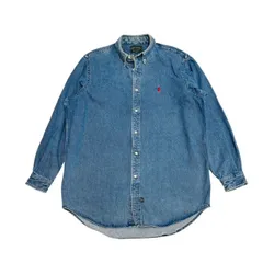 中古 ポロカントリー POLO COUNTRY RALPH LAUREN デニム ボタンダウン シャツ クリーニング済み インディゴブルー 80s 90s メンズ Lサイズ