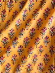 インド綿　ブロックプリント　花柄　イエロー　オレンジ　50cm