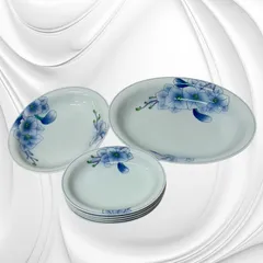 【未使用品】華山窯 有田焼 オーバルプレートセット 深皿 胡蝶蘭 大中小7枚セット ホワイト ブルー系
