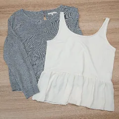 ◇ PROPORTION BODY DRESSING レイヤード フリル キャミソール ニット サイズ3 グレー/ホワイト レディース E  【1310050008819】