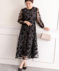 匿名配送【新品・未使用】M ブラック フロッキー チュールレース 結婚式 オケージョン パーティードレス