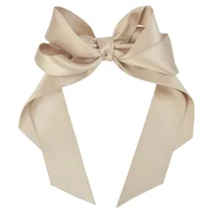 【特価商品】かわいい 結婚式 ロングサテン ヘアアクセサリー ヘアゴム レディース 2.ベージュ 大きめ リボン
