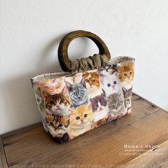 ❤︎ いろんな 猫 が楽しめる♪ オランダ製 木の持ち手 付き 小さめ 手提げ トートバック