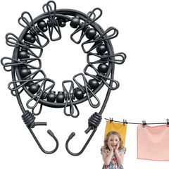 新品 ストッパー付き 弾力性あるロープ 屋外 物干し 室内 洗濯物干し 便利グッズ(黒い) クリップ12個 旅行 洗濯ロープ JXCXSON