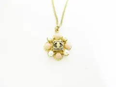 【未使用保管品】 CHANEL シャネル CCロゴ ココマーク カラーストーン プラスチックパール ゴールドチェーン ネックレス パールホワイト×ライトピンク