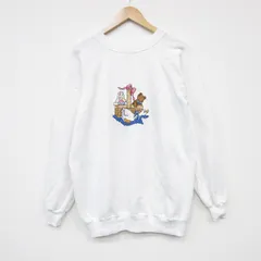 L/古着 ヘインズ 長袖 スウェット メンズ 80s アヒル 犬 ラグラン クルーネック 白 ホワイト 25oct04 中古 スエット トレーナー トップス