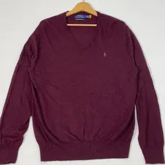 POLO RALPH LAUREN ポロラルフローレン Vネック セーター ニット メリノウール ポニー刺繍 長袖 ワンポイント刺繡 オーバーサイズ ビッグシルエット カンボジア製 LGサイズ ワインレッド
