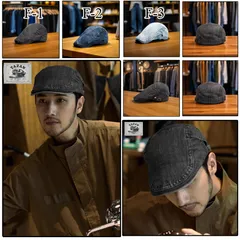 メンズ デニム ハンチング帽 キャスケット 帽子 ヴィンテージ風 ブラック ブルー ライトブルー 綿 春 夏 秋 冬 大人カジュアル ヴィンテージ おしゃれ 旅行 散歩 バイカー風 韓国ファッション