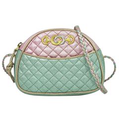 本物 グッチ GUCCI ズゥミ キルティング ショルダーバッグ ポシェット レザー メタリックピンク グリーン 534951 バッグ 中古 【フォロー割】