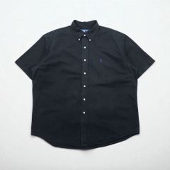 Ralph Lauren 90年代 BLAKE 半袖 ボタンダウンシャツ XL ブラック コットン スモールポニー刺繍