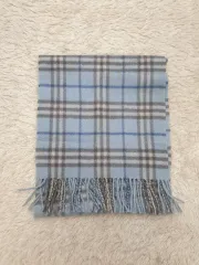 BURBERRY✨バーバリー カシミア100% マフラー ブルー　水色 バーバリー BURBERRY マフラー チェック ブルー 青 メンズ