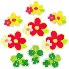 WATASHINO ワッペン 花 クローバー 9枚セット 女の子 アイロン接着 シール接着 両用 
