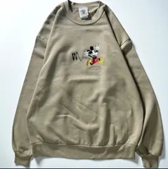 90年代 Mickey&Co. Disney ディズニー 刺繍スウェット ミッキー トレーナー ベージュ メンズ M 古着 ヴィンテージ