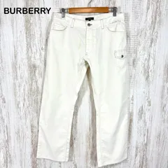 BURBERRY BLACK LABEL バーバリーブラックレーベル ホースロゴ刺繍 ノバチェック コーデュロイ パンツ ホワイト ウエスト79