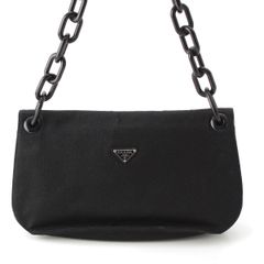 プラダ キャンバス トライアングルロゴ 三角プレート プラチェーン ショルダーバッグ クロスボディ ブラック【中古】