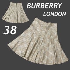 BURBERRY LONDON バーバリー ロンドン レディース フレアスカート 38 肘下  シルク 毛 FX071-936-42 三陽商会 チェック ベージュ系 (C37)★