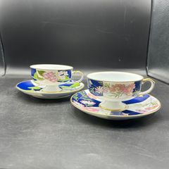 ★2客セット　香蘭社　皇居の花　カップ＆ソーサー　1984年限定　紫陽花　コスモス