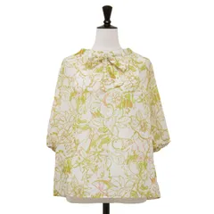 TOMORROWLAND collection トゥモローランド ブラウス  イエロー系 サイズ:36(9号) | 24春夏 ベジタブルリーフ プリント ネック ギャザーブラウス / シャツ | ラグランスリーブ ボウタイ リボン【レディース】【中古】