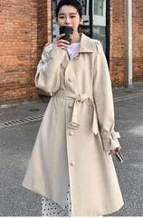 トレンチコート ステンカラーコート レディース トレンド ベルト付き コート ロングコート アウター テロンチコート 秋コート 春コート スプリングコート 無地 春 春服 春秋 カジュアル 無地 通勤 通学 おしゃれ 韓国風 オフホワイト df056t2