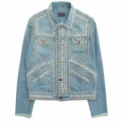 16ss サンローラン パリ SAINT LAURENT PARIS by Hedi Slimane エディ期 クリスタル スタッズ デニム ジャケット ブルゾン ストレッチ ランウェイ着用アイテム インディゴブルー 青 メンズ ▼７のサムネイル