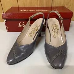 ☆-2 箱付き サルヴァトーレフェラガモ レザー パンプス バックストラップ グレー 表記サイズ4 1/2 レディース 靴 ① F118153