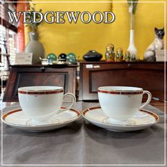 ウェッジウッド コロラド カップ＆ソーサー 2客セット 廃盤 WEDGWOOD COLORADO ボーンチャイナ 金彩 赤 英国 ペア まとめ売り【CA0105-2】