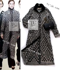 シャネル コート CHANEL アイボリー ブラック ウール カシミヤ ニット ロング カーディガン 超美品 38