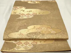 本金青銅箔袋帯　ゴールド地に横段橋松文　逸品　◇ お得なエブリデイロープライス となみ織物 正絹西陣織袋帯 本