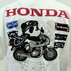 パンディエスタ＆HONDAコラボ　半袖Tシャツ　　白　XL　T-shirt with embroidered panda on a motorcycle