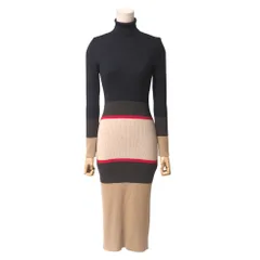 ■美品■DOLCE&GABBANA ドルチェアンドガッバーナ ワンピース サイズ40 長袖 タートルネック ボーダー ニット タイト ロング イタリア製 ブランド古着【中古】20250822/RA5852