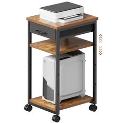 Size:奥行き38cm_Color:ピンテージ YeTom パソコンラック サイドワゴン サイドテーブル ベッド横 ソファサイドテーブル 引き出し付き サイドテーブル pcラック キャスター付きワゴン pcワゴン ベッドサイドテーブル 板は調節 プリンターラ
