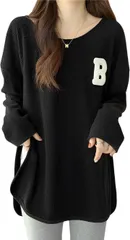 Magno(マグノ) オーバーサイズ 長袖 Tシャツ カットソー レディース ロゴ トップス 無地 シンプル 04 XXLサイズ(ブラック,  3L)
