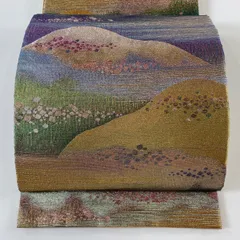 CR-1 袋帯　佐波理　織の宝石　花唐草　六通　美品 袋帯【佐波理綴】格子花車秋草文 正絹 帯の宝石 綴れ帯 金色 六