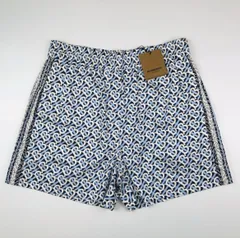 新品未使用★BURBERRY・バーバリー メンズ TBモノグラム総柄 サイドライン コットン ショートパンツ (M相当) ボトムス ズボン ネイビー ブルー