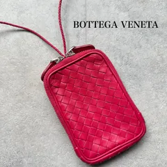 美品 希少 BOTTEGA VENETA ボッテガヴェネタ イントレチャート レザー コインケース カードケース ストラップ ミニ財布 ショルダー ピンク ブランド財布 a1