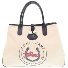 美品 ロンシャン ロゾ 1681643733 キャンバス レザー アイボリー トートバッグ 1279 Longchamp