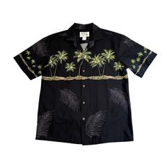 中古 カイズ KY‘S アロハシャツ クリーニング済み 黒 オープンカラー ハワイ製 メンズ Lサイズ 相当