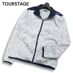 TOURSTAGE ツアーステージ ゴルフ ロゴ刺繍★ 裏起毛 ニット フリース ジップアップ ブルゾン ジャケット Sz.L メンズ 灰