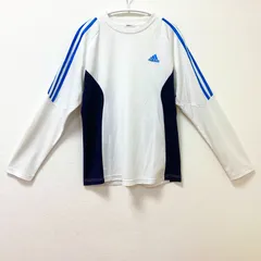 古着　adidas　アディダス　CLIMALITE　クライマライト　長袖Tシャツ　ユニセックス　Lサイズ　クルーネック　ドライ　ホワイト　白　スポーツロングTシャツ